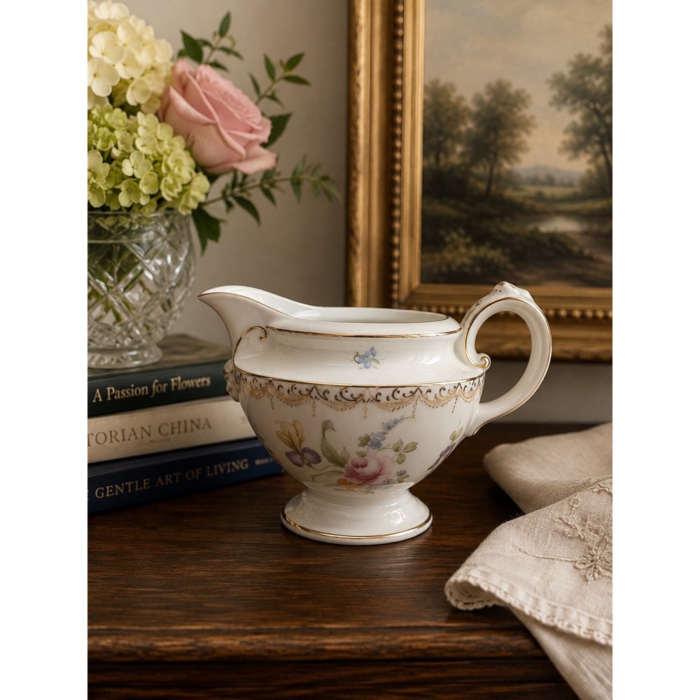 Vintage‎ porcelain Floral Creamer White Gold Gilt Rosenthal Empire